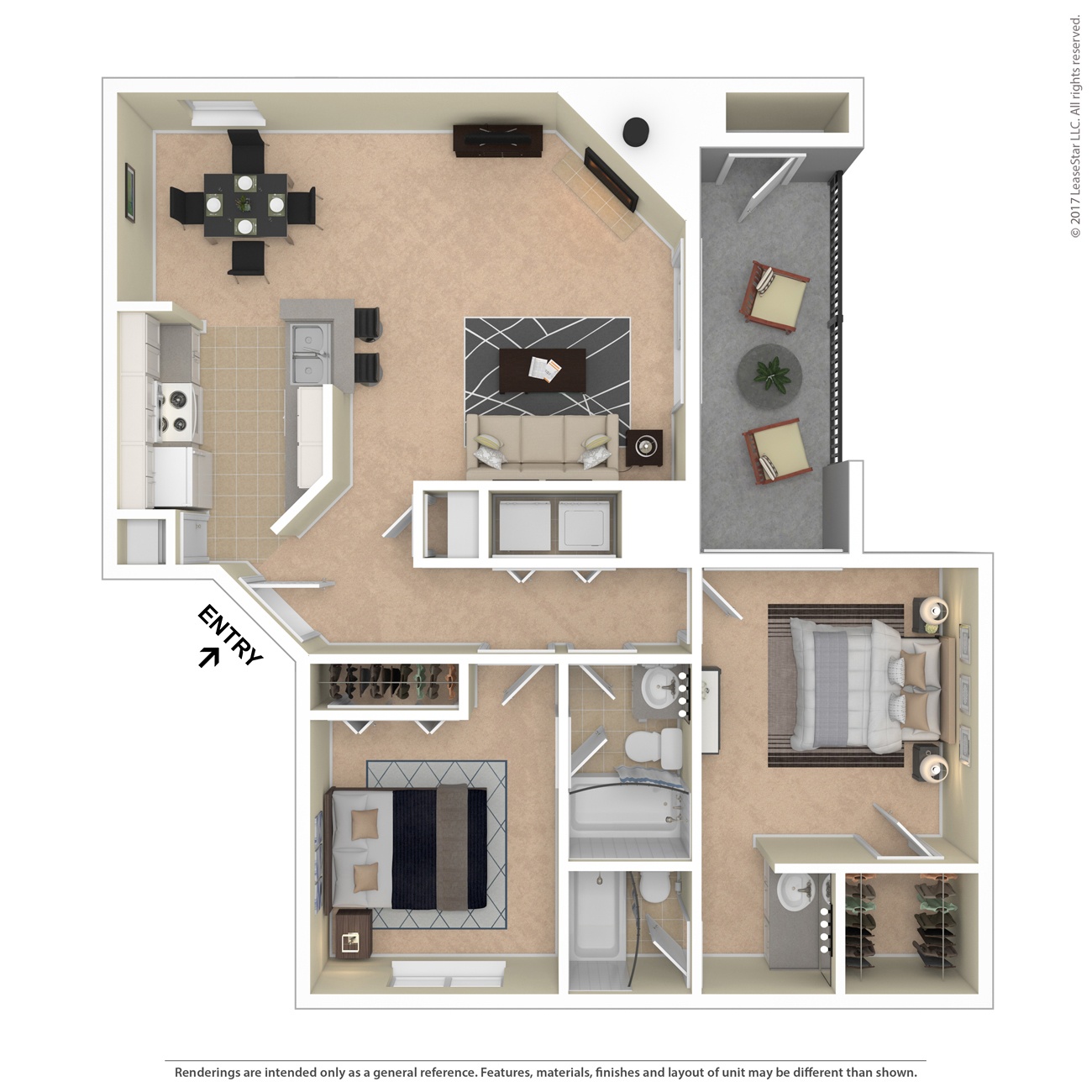 A floor plan of a small apartment with a kitchen